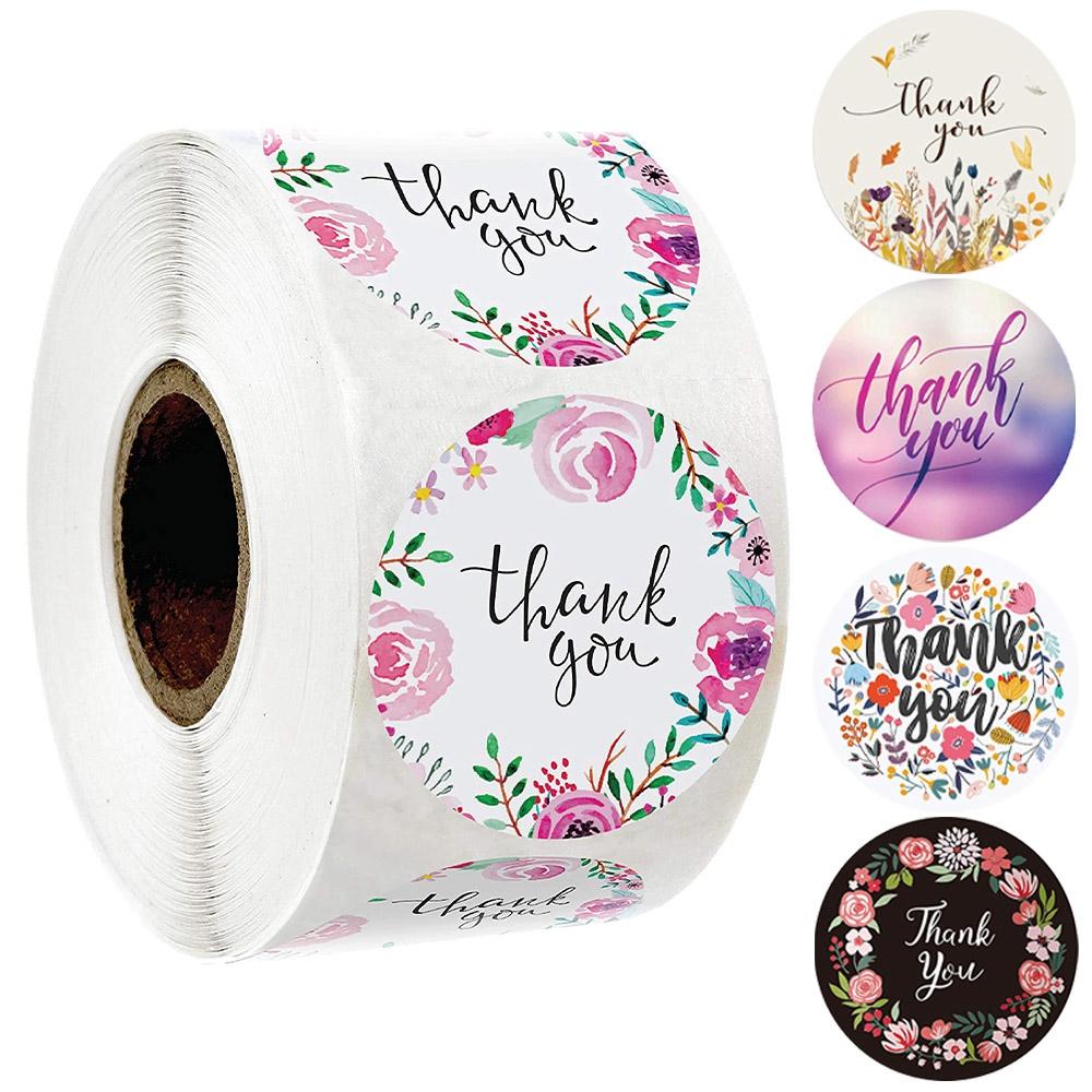 100-500PCS 1inch Round Flower Thank You Stickers Seal Labels for Gift packaging Decoration Stationery Sticker Custom Labels