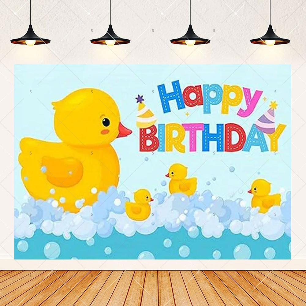 Cute Yellow Duck Theme Background Banner Kids Birthday Party Decorations Photography Backdrop Cartoon Baby Shower Supplies Props