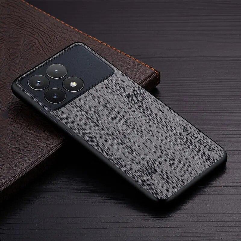 Case for Poco X6 Pro Poco M6 Pro Coque Bamboo Wood Pattern Leather Phone Cover Luxury Funda for Xiaomi Poco X6 Pro Case Capa