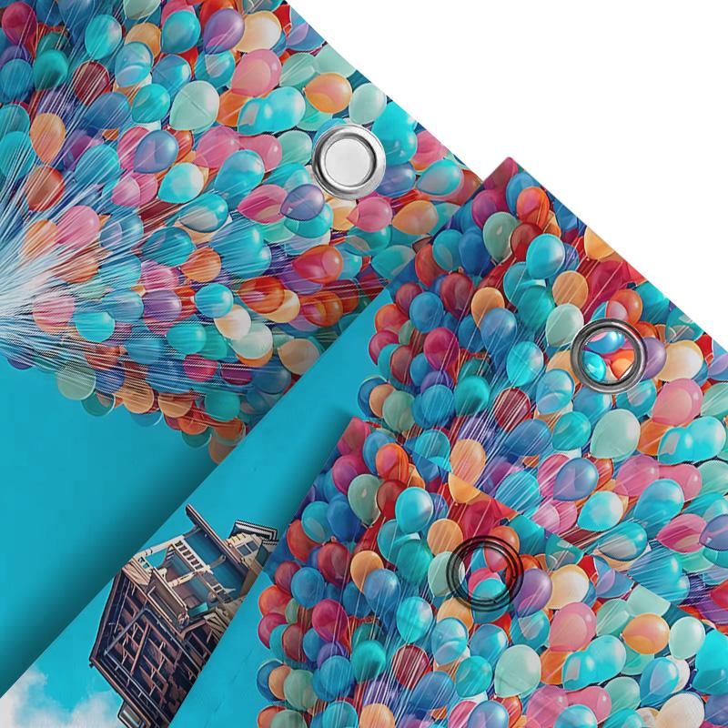 Colorful Balloons House Shower Curtain Dreamy Sky Design Waterproof Fabric Bathroom Decor Unique Artistic Print Elevate Space