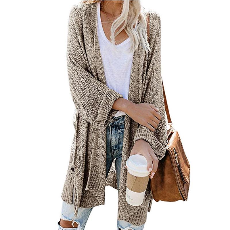 Fall and Winter Women's Plus Size Knitwear Long Split Rolled Sleeve Cardigan Sweater