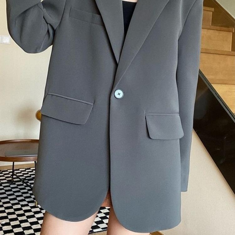 Black Suit Jacket for Women with Unique Korean Design Chic Loose Casual Slimming Autumn Spring Small Suit Top