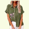 Женская модная футболка с цветочным принтом, летний повседневный топ с карманом, осенняя свободная футболка с коротким рукавом, женские повседневные льняные блузки