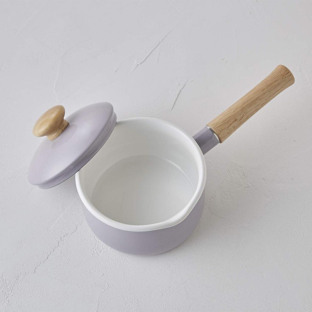 Fuji Enamel Milk Pan with Lid 15cm 1.2L IH Compatible (Purple Ash)