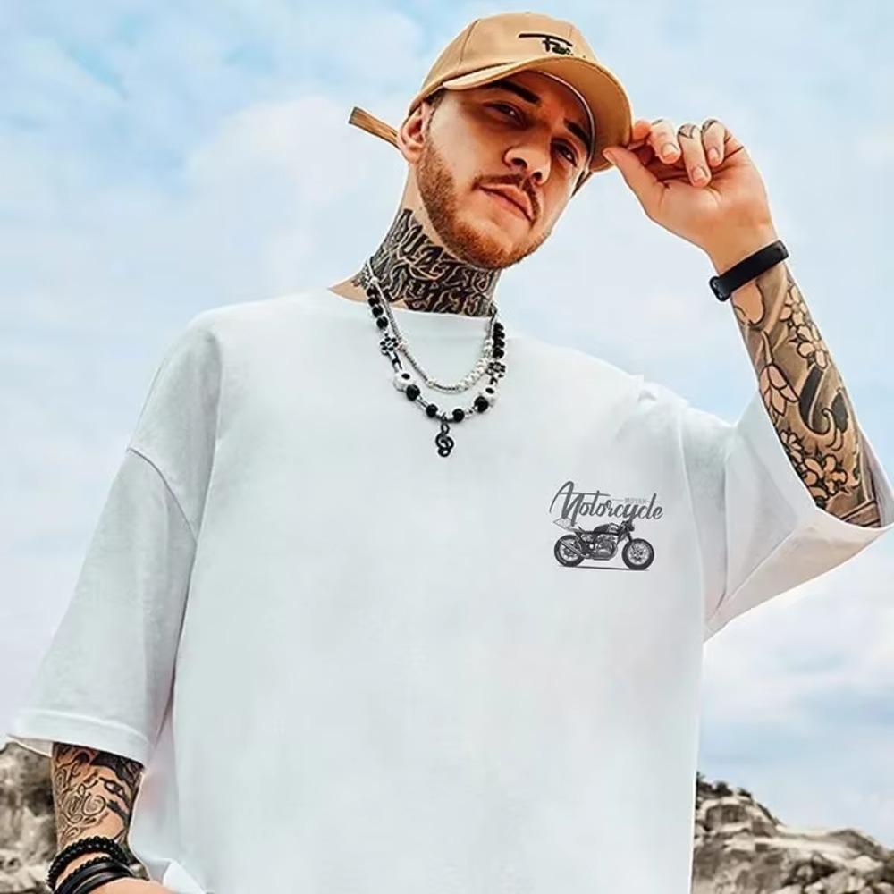 Новый крутой мужской топ с коротким рукавом и принтом мотоцикла Harajuku Street, летний тренд, 100% хлопок, высокое качество, круглый вырез, фитнес-топ