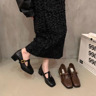 Туфли-лодочки на толстом каблуке Niche Design, весенние и летние туфли с квадратным носком, кожаные туфли в стиле французской ретро-стиля «Мэри Джейн», женская обувь