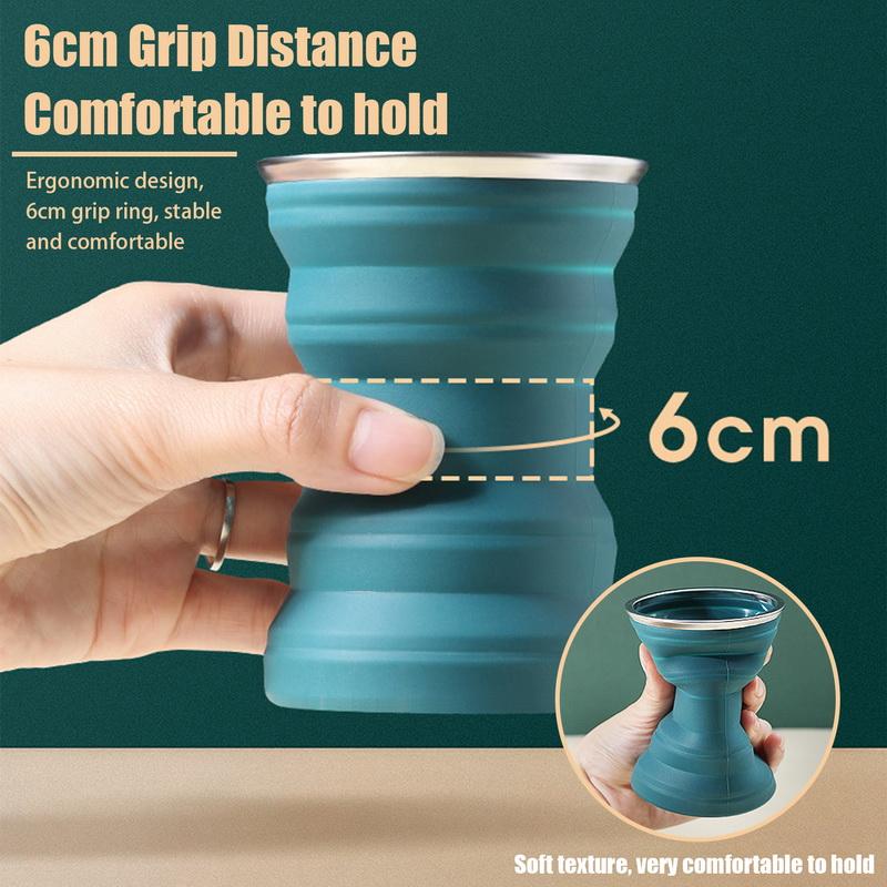 Portable Silicone Folding Water Cup Outdoor Heat Resistant Foldable Mug with Lid Foldable Travel Camping Water Cup