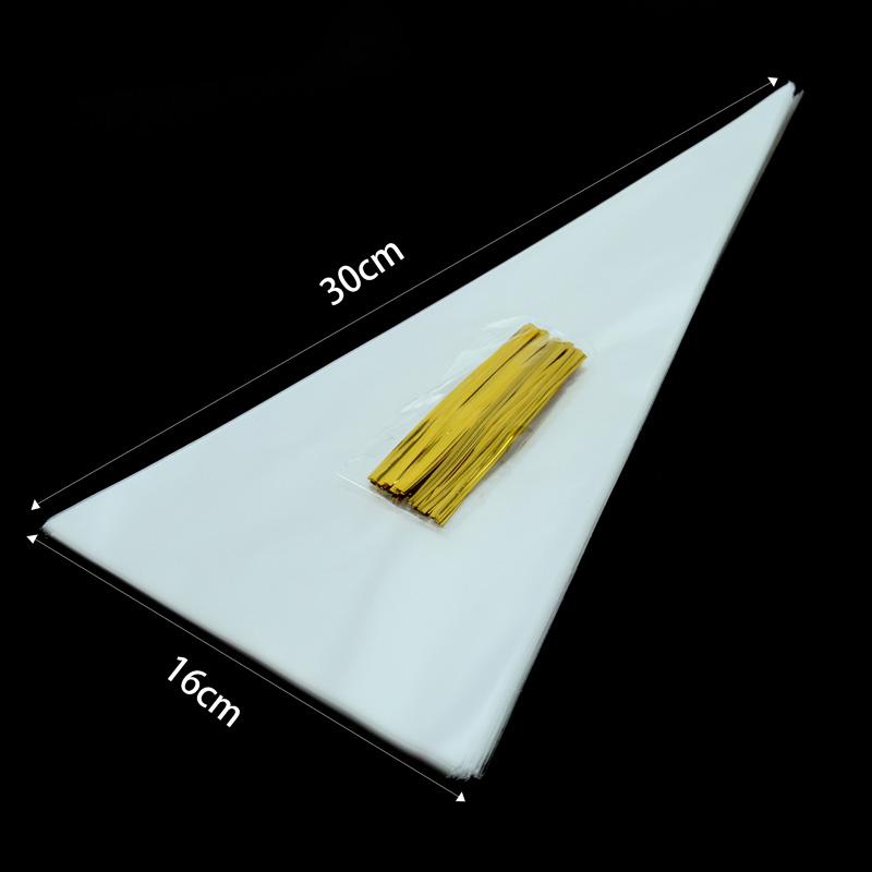 50pcs Clear Cellophane Packing Bag Transparent Cone Candy Bag For Wedding Birthday Party Favors Bag Christmas Popcorn Bags