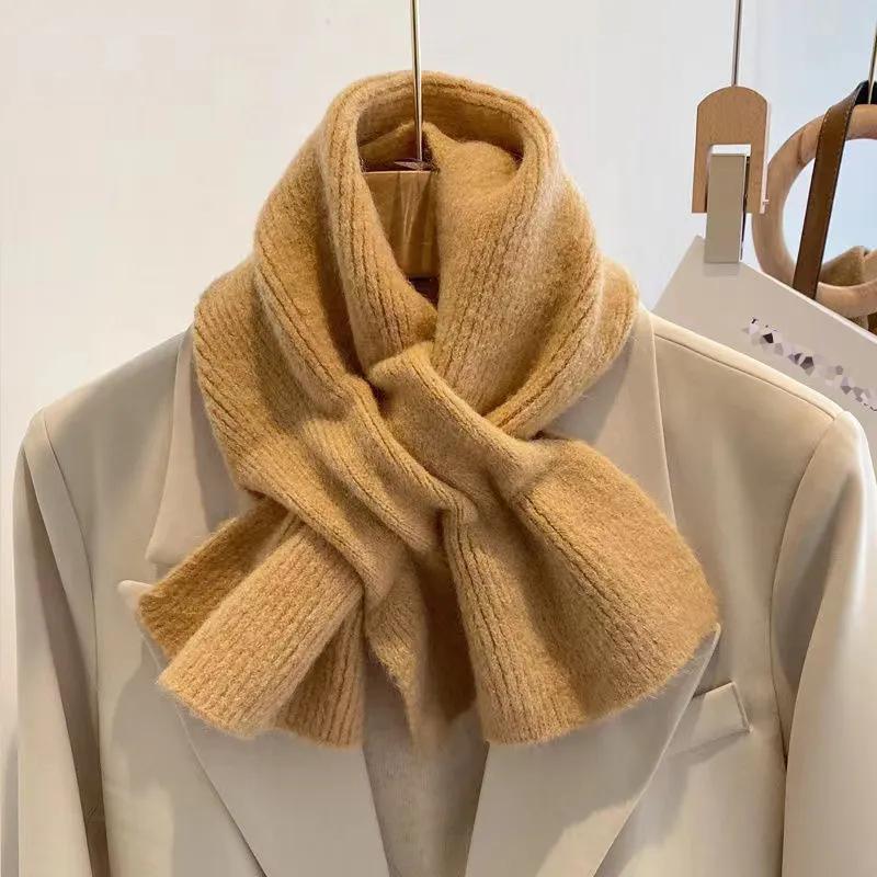 WTEMPO Winter Windproof Cold-proof Warm Soft Knitted Scarves Women's Autumn Solid Color Thickened Casual Pleated Woolen Scarf