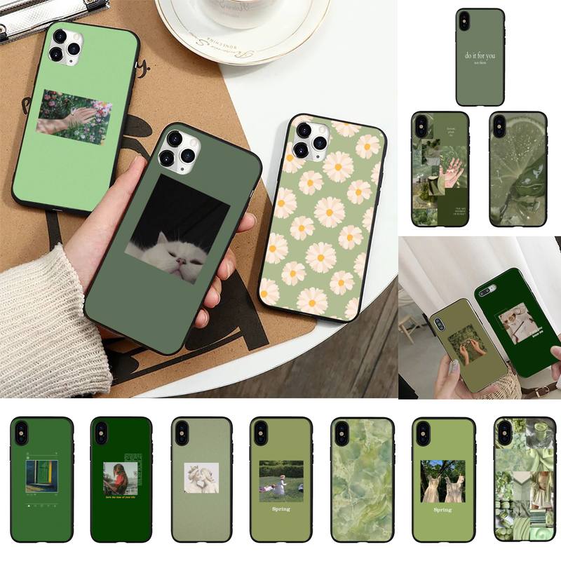 Зеленый эстетический чехол для телефона iPhone 13 11 8 7 6 6S Plus 7 8 plus X XS MAX 5S XR 12 Pro max se 2020 Funda Cover