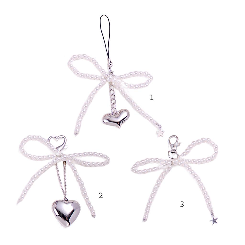Sweet Bowknot Phone Chain Ornament Heart Beaded Cellphone Pendant Phone Lanyard Bag Charm for Fashionable Individuals