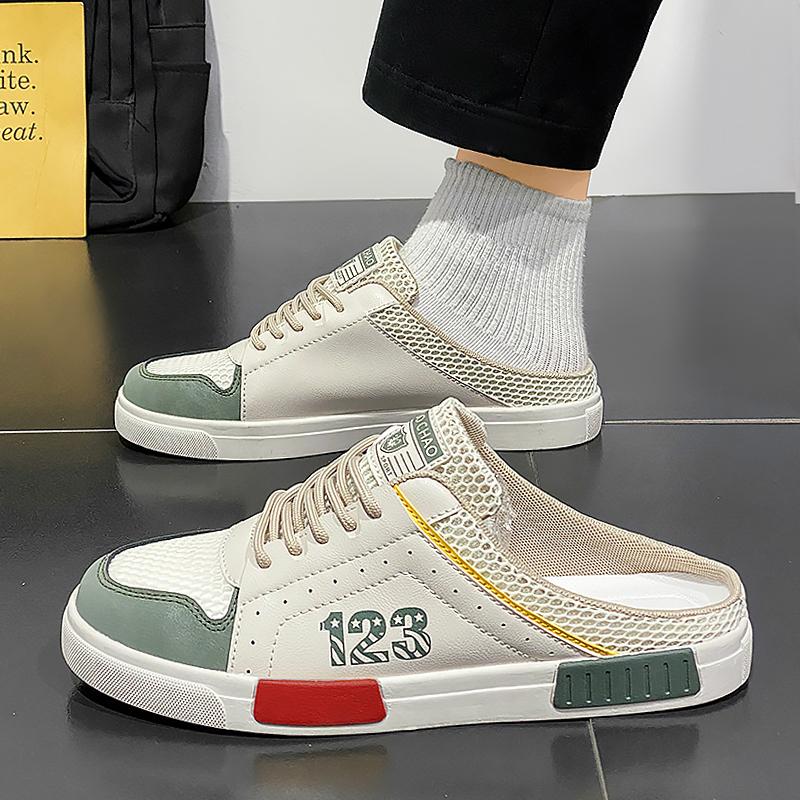 Тапочки-полутапочки мужские летние дышащие полые сетчатые ленивые тапочки с одной педалью без каблука офисные тапочки большого размера для сумки на голову