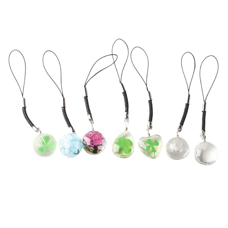 Зеленый счастливый четырехлистный клевер брелок креативный сухой цветок стеклянный кулон телефон шнурок автомобильный ключ украшения аксессуары подарки для девочек