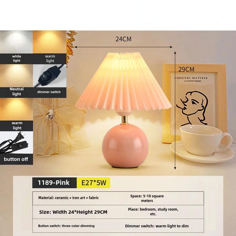 Creative Pleated Table Lamp Pleated Girl Bedroom Small Night Lamp Instagram Atmosphere Ceramic Bedside Table Lamp