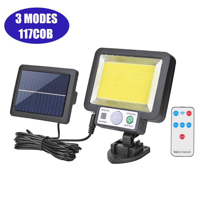 56LED/72/108/117COB солнечный разделенный настенный светильник 3-режимный уличный водонепроницаемый датчик движения садовый аварийный уличный фонарь настенный светильник с дистанционным управлением