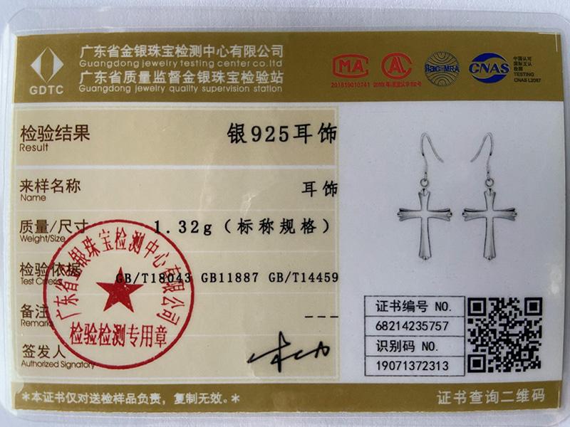 925 Sterling Silver Cross Pendant Piercing Earrings Fashion Wedding Jewelry