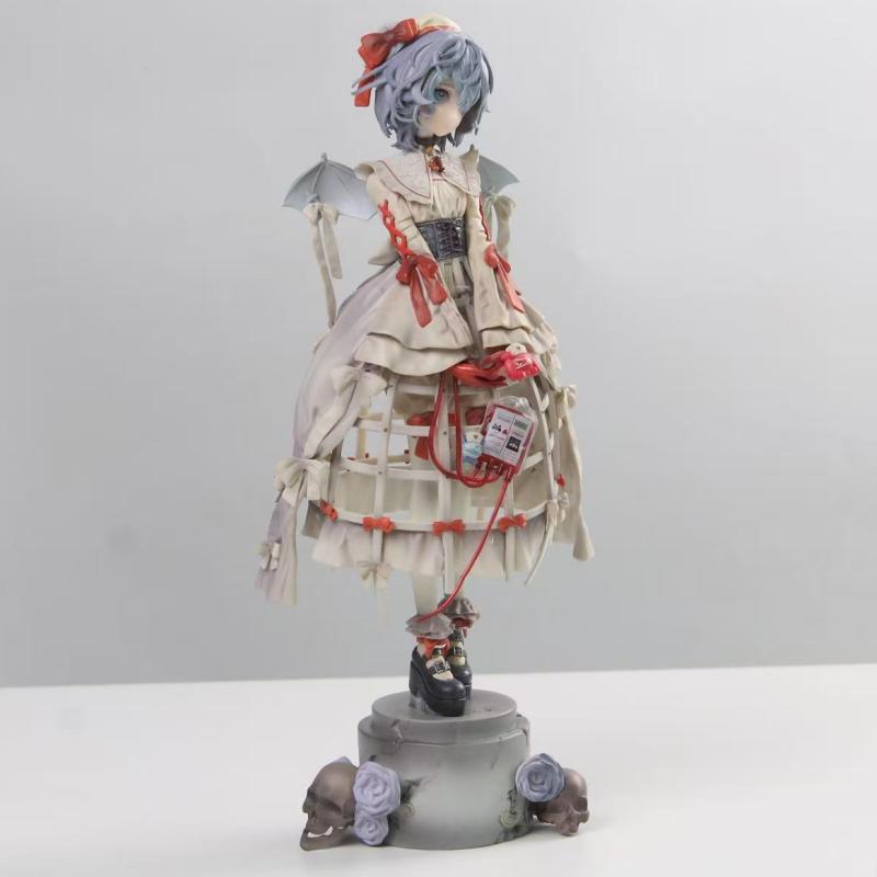Touhou Project Remilia Scarlet Anime Figure Short Hair Bat Wing Vampire Girl Statue With Blood Bag Desktop Decor For Collectors