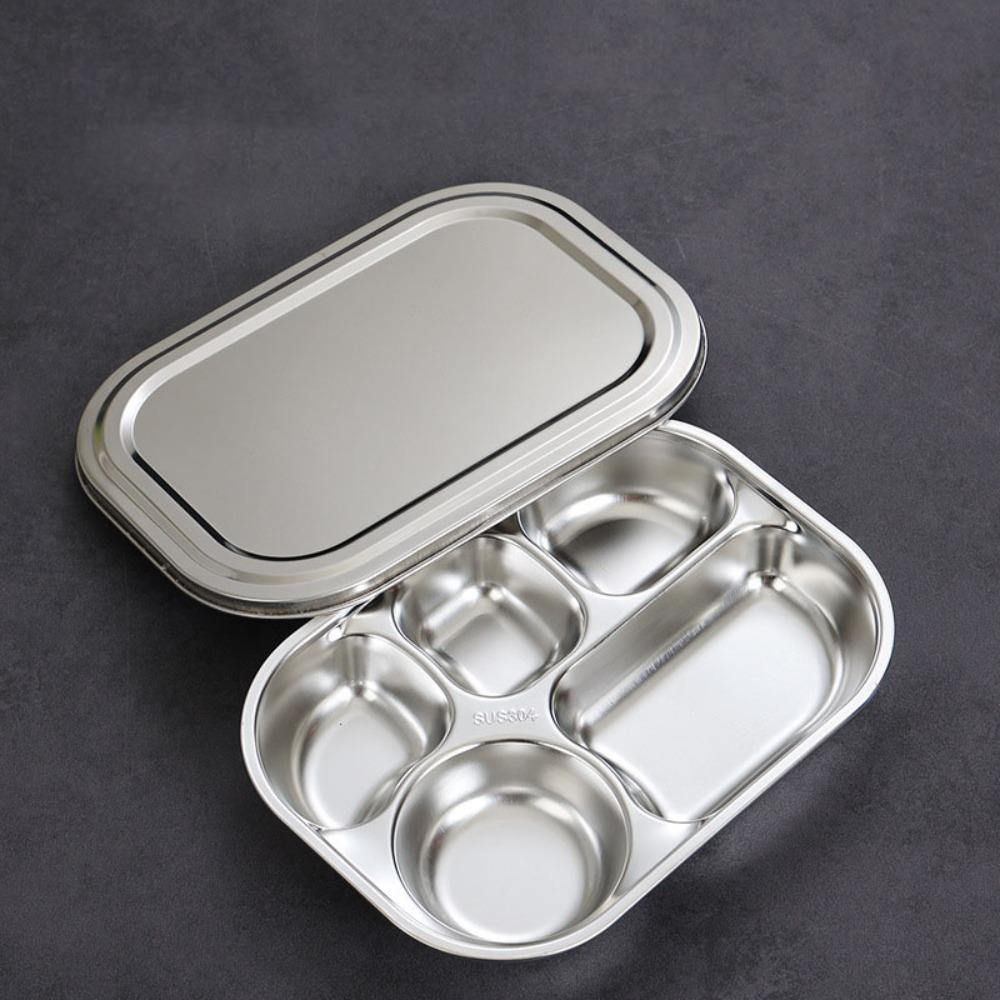 Поднос для школьной еды с 4/5 отделениями, нержавеющая сталь 304, тарелка для школьной столовой