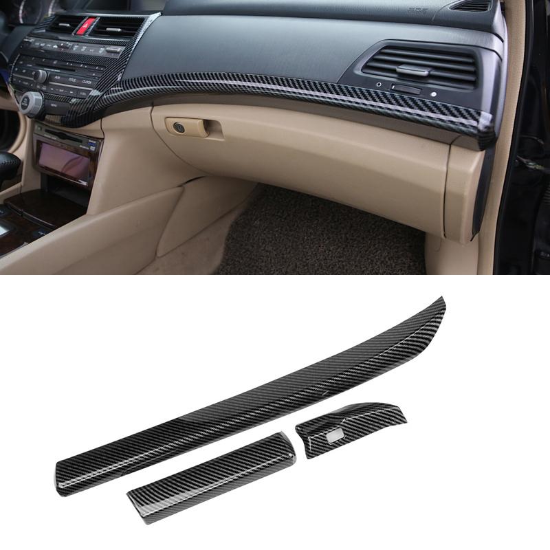 3pcs/Set Carbon Fiber Texture ABS Central Console Dashboard Strip Trim LHD Fit for Honda Accord 8th 2008 2009 2010 2011 2012