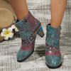 Мода 2025 Новые женские сапоги Этнический стиль Повседневная мода Короткие сапоги на высоком каблуке Женские Ретро Большой размер Все сочетающиеся Модная обувь Женская