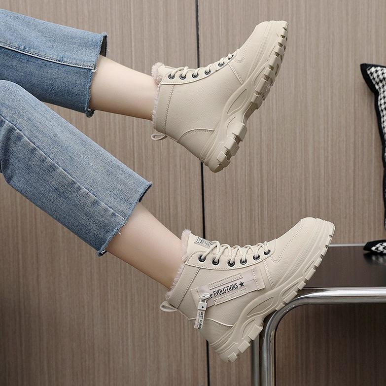 Winter Boots Women Ankle Boots Warm PU Plush Winter Woman Shoes Sneakers Flats Lace Up Ladies Shoes Women Short Snow Boots