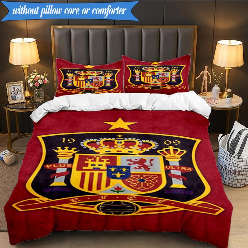Spain Football Crest 3pcs K-pop music group Bedding set,Ideal for Bedroom, Dormitory,Including Duvet Cover And 2pcs Pillowcases,Fan gifts