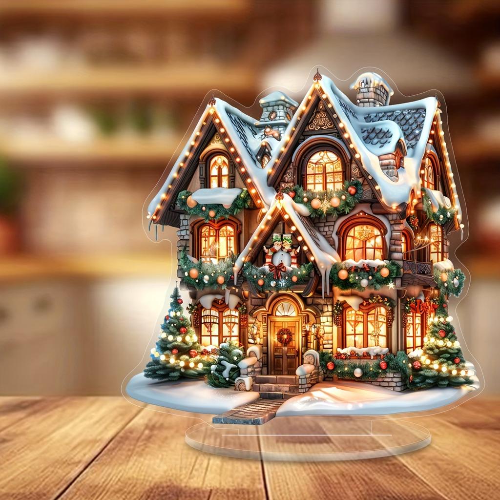 Charming Gingerbread House, Suitable for Christmas, Home and Office, Desktop Decoration, with Base, Ornaments, 2D Plan