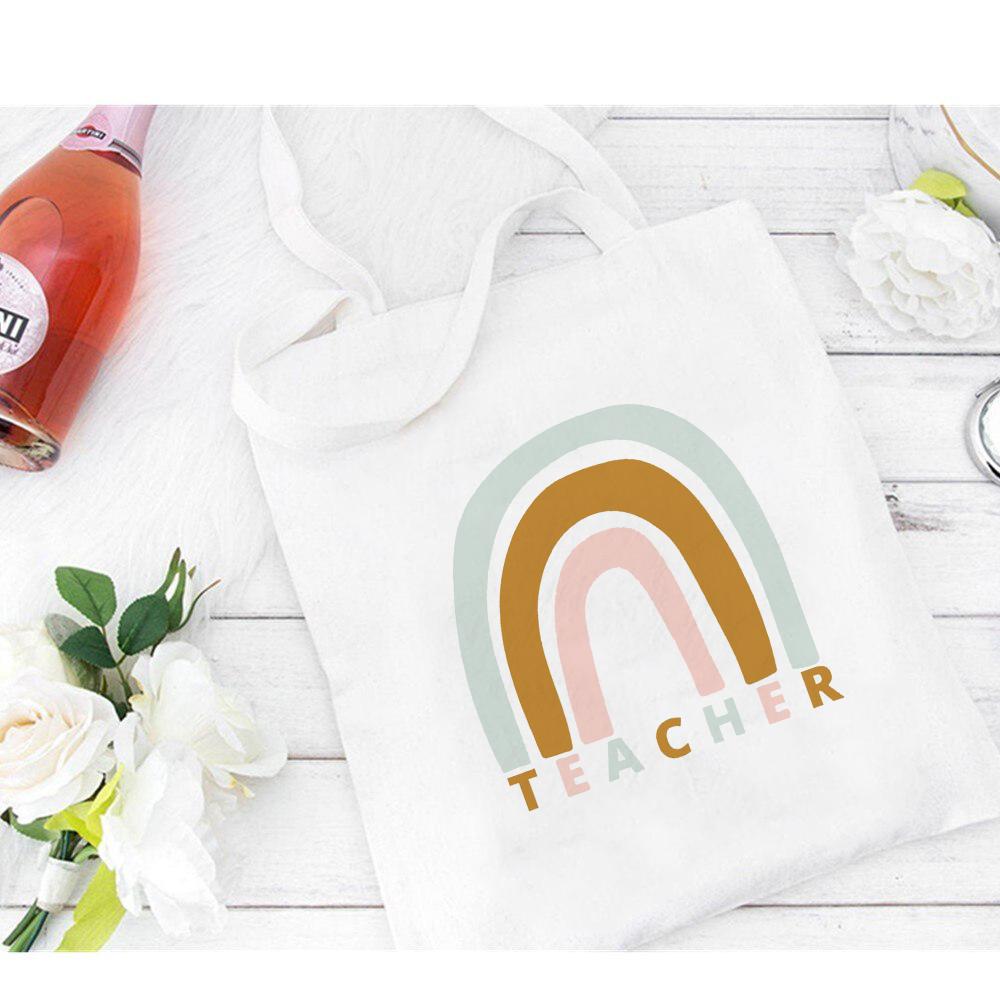 Холстовая сумка для покупок с радужным леопардовым принтом, подарок для учителей, модные женские сумки на плечо