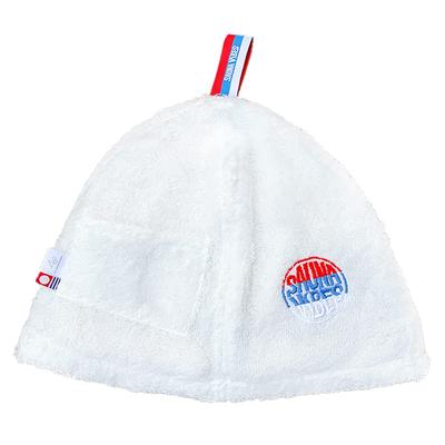 Шапка для сауны Премиум Имабари Полотенце Сделано в Японии Белые цвета с петлей и [SAUNA VIBES] Мужские Женские (чистый (3 логотипа, карман))