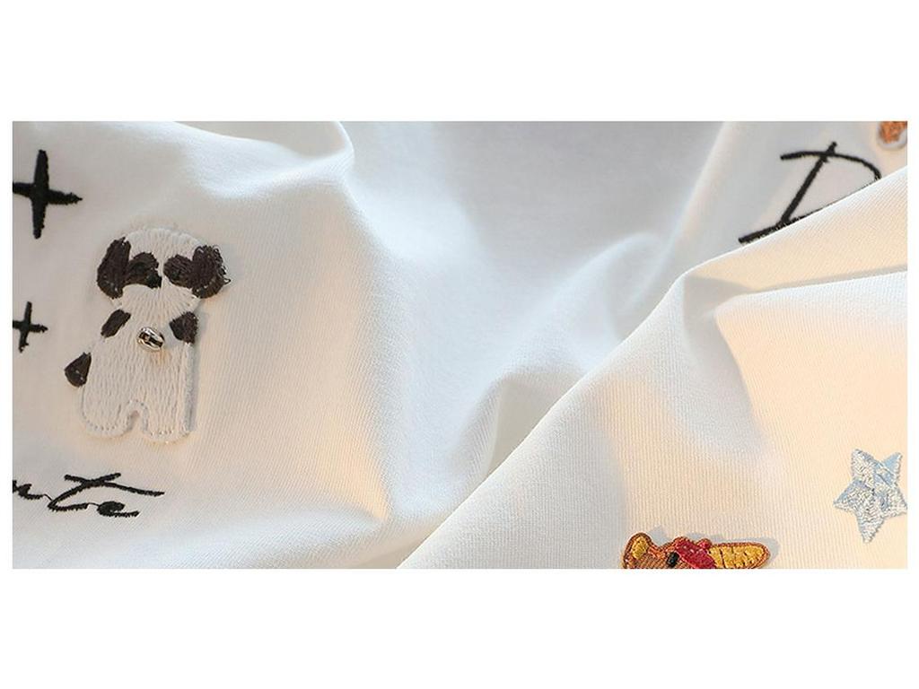 Американский шик Вышитая футболка из хлопка с коротким рукавом и щенком для женщин – Летний свободный крой Милый топ