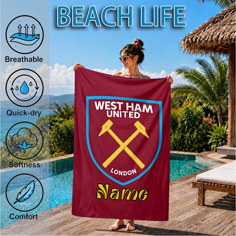 Custom Name Beach Towel hammer Crest Microfiber Beach Towel, Lightweight for Summer Travel, Swimming Pool Fan Birthday Gift