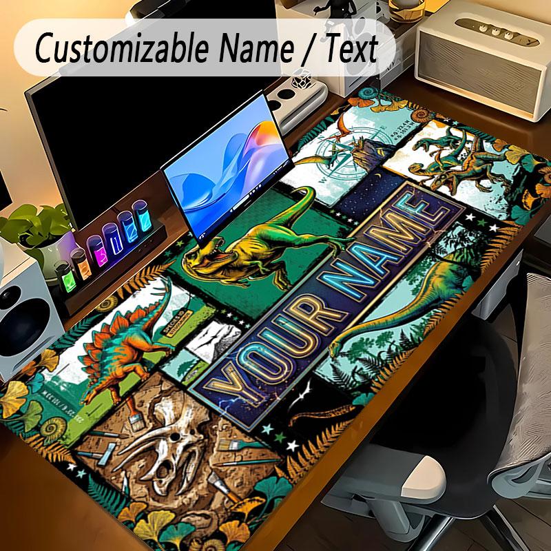 Dinosaur Theme Personalized Mouse Pad Custom Name Text Non Slip Desk Pad For Laptop Office Desktop