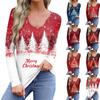 Женская повседневная модная удобная рубашка с длинным рукавом, рождественская елка, U-образный вырез, повседневная свободная футболка, топы