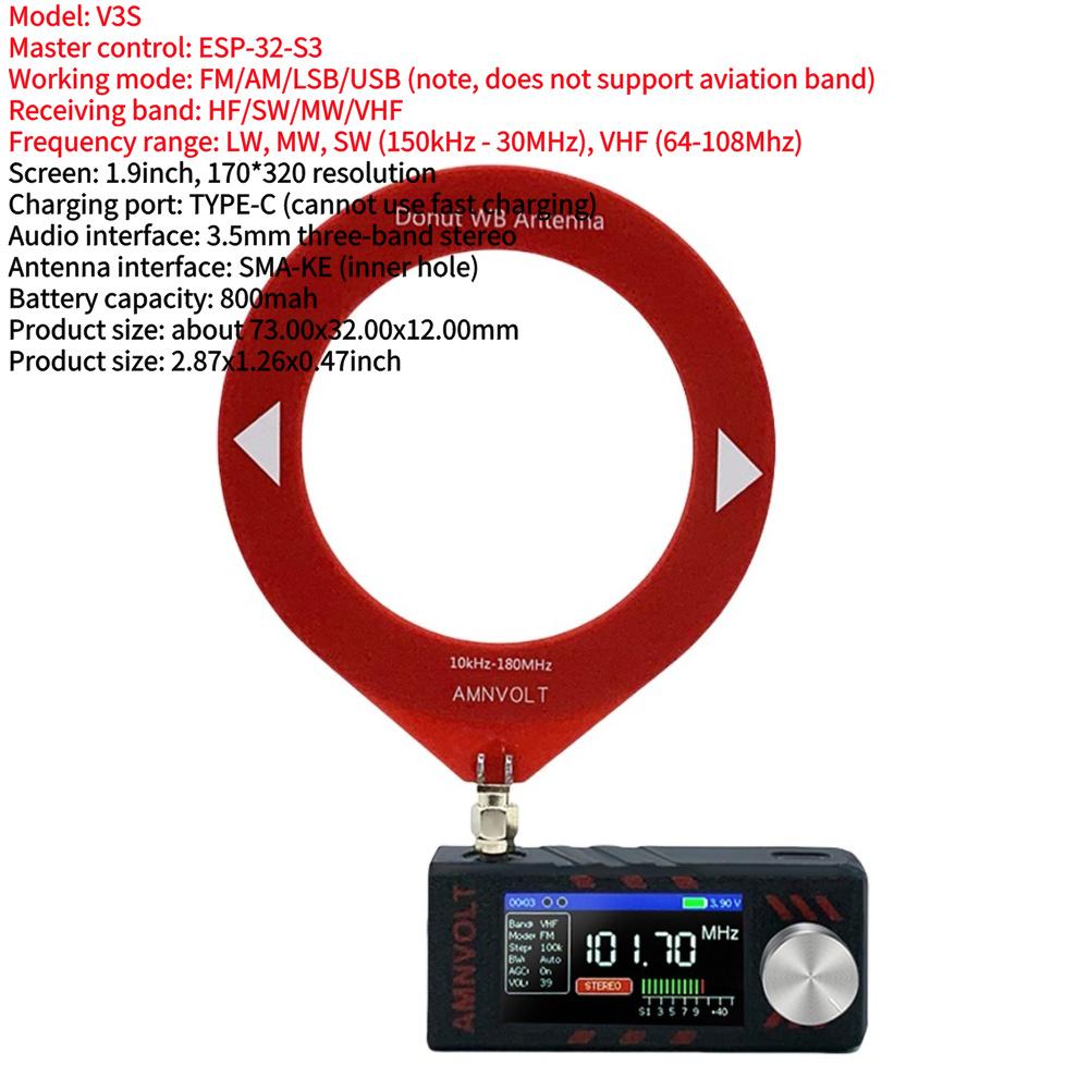 AMNVOLT V4 ATS MINI SI4732 Радио с усилителем для наушников LSB USB Транзисторные карманные радиоприемники 1,9-дюймовый IPS-экран для помещений и улицы