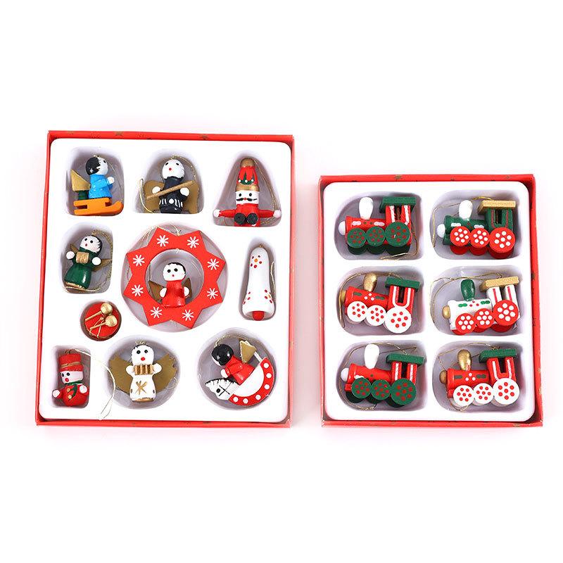 Деревянная рождественская подвеска Подарочная коробка с рождественскими подарками Подарочный поезд Подвесные украшения Украшения для рождественской елки