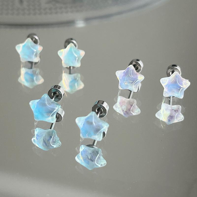 Shiny Resin Pentagram Star Piercings Lip Rings Stainless Steel Ear Bone Nail Earrings For Women Cute Sweet Piercing Body Jewelry