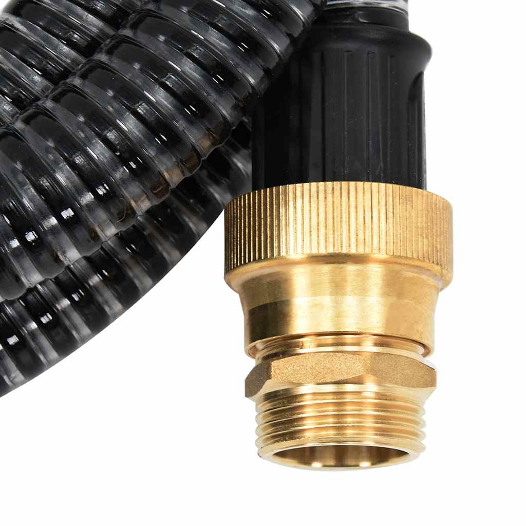 vidaXL Saugschlauch mit Messing-Anschlüssen Schwarz 1,1" 15 m PVC
