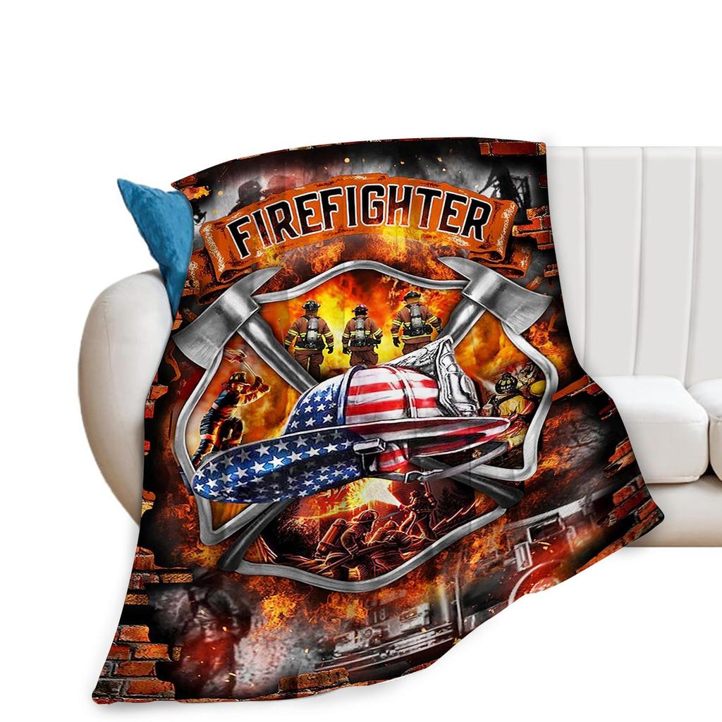 Firefighter blanket gift for firefighter man dad husband adult bedroom living room decoration flannel blanket