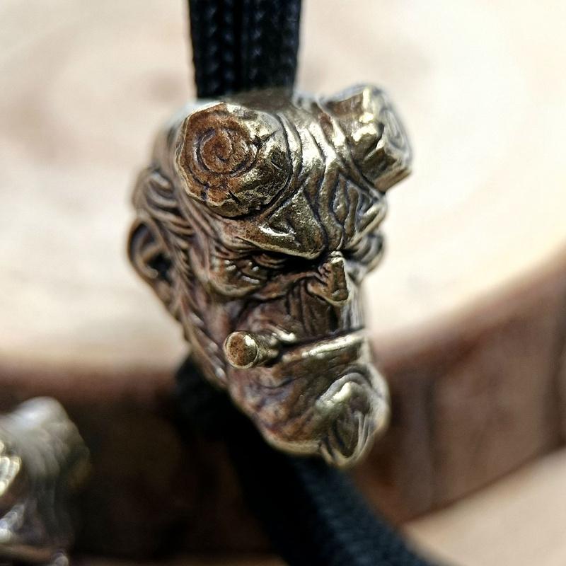 Smoking Demon Skull Head Brass Knife Beads EDC DIY Paracord Woven Bracelets Lanyard Key Chain Pendants Accessories Outdoor Tool Hangings