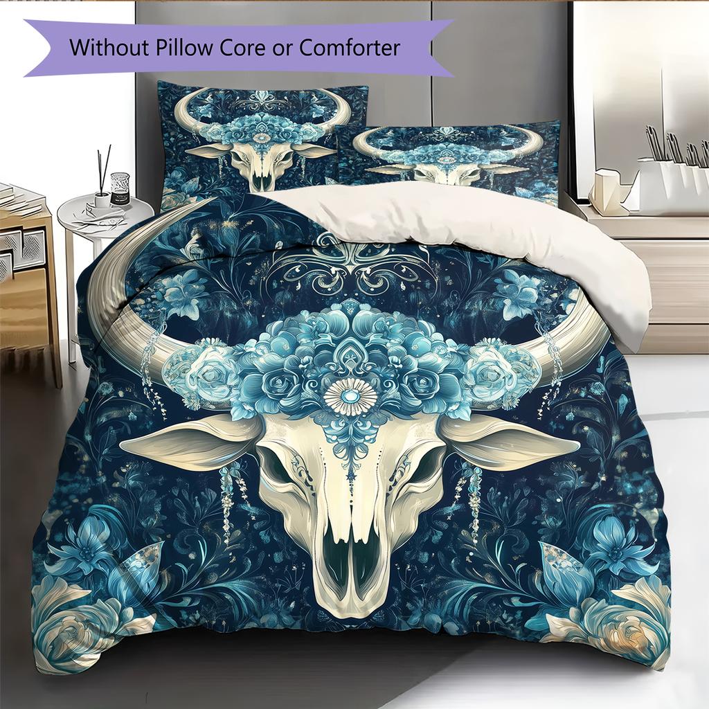 Cow Skull Pattern Bedding Home Decoration Birthday Gift (1 * duvet cover + 2 * pillowcase, without core)
