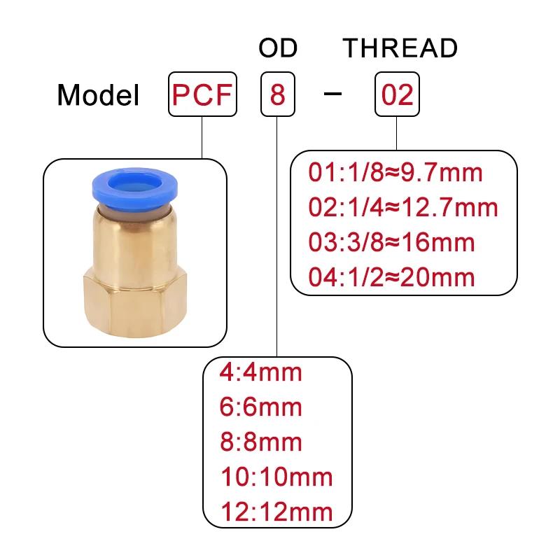 5Pcs PCF Pneumatic Quick Connector Air Fitting 4mm 6mm 8mm 10mm 12mm 1/8" 3/8" 1/2" 1/4" Female Thread Brass Hose Tube Pipe Engine Gaskets 6