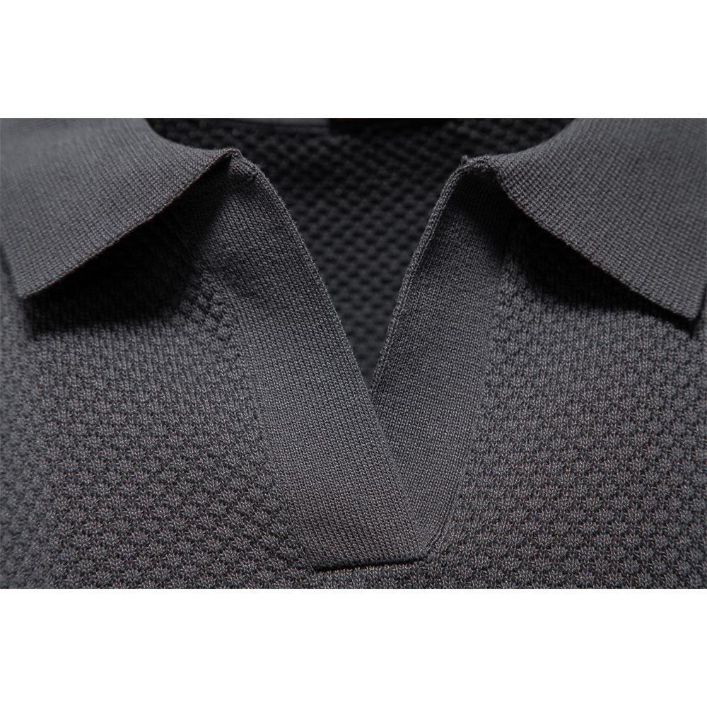 Camel Summer Embroidery Large Pineapple Pattern Woolen Polo Sweater for Men's Business, Seagull Collar, Men's Short Sleeve Sweater