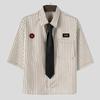 Men Up Summer Tie Incerun Half Sleeve Striped Loose Casual Shirts Tops