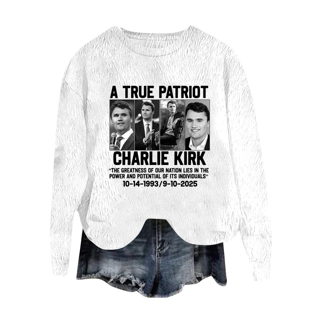 Women's Fashion Round Neck Pullover Top Long Sleeve Tee Printed Sweatshirt