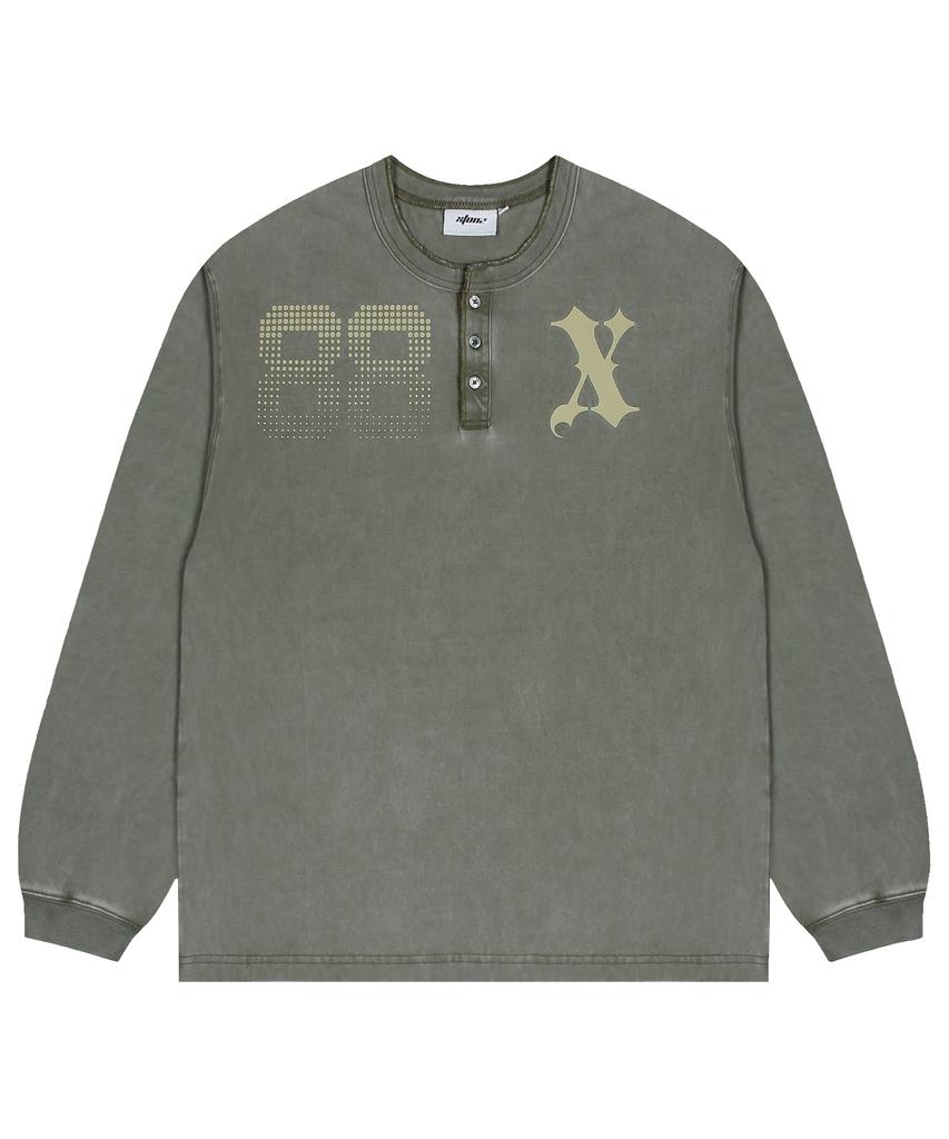 XTONZ Xtt120 Jenna Fade Washed Henley Neck Long Sleeve (Khaki)