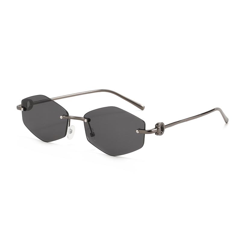 New retro metal frameless high-end sunglasses for men and women fashion trendy outdoor sunscreen sunshade glasses
