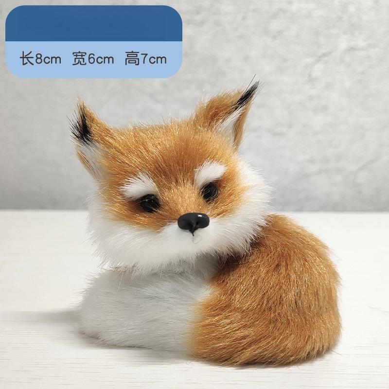 1PC Mini Simulation Fox Plush Ornament Squatting Fox Model Figurine Doll for Home Decoration Craft Christmas Party Children Gift