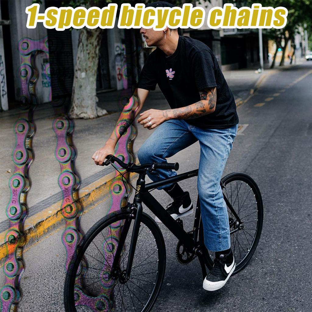 XRTC Anti-Rust Single Speed Bicycle Chain for Kids - Durable and Colorful with Connector, Boxed