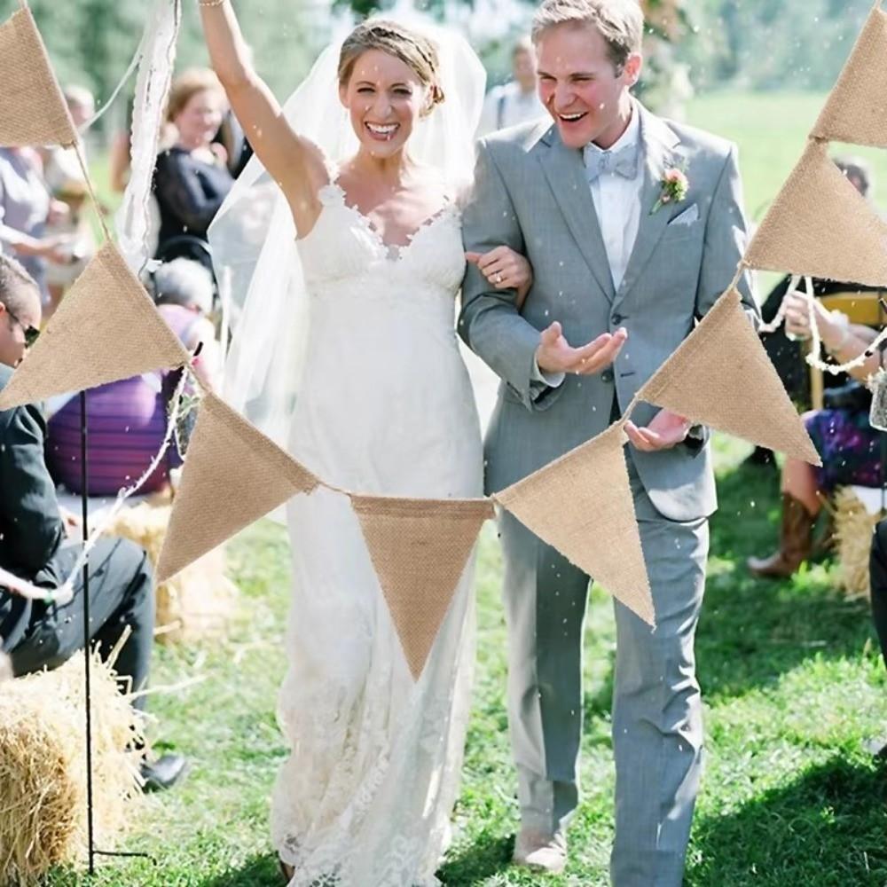Triangular Shape Jute Hessian Flag Garland 4.3M Length Blank DIY Pennants Birthday Party