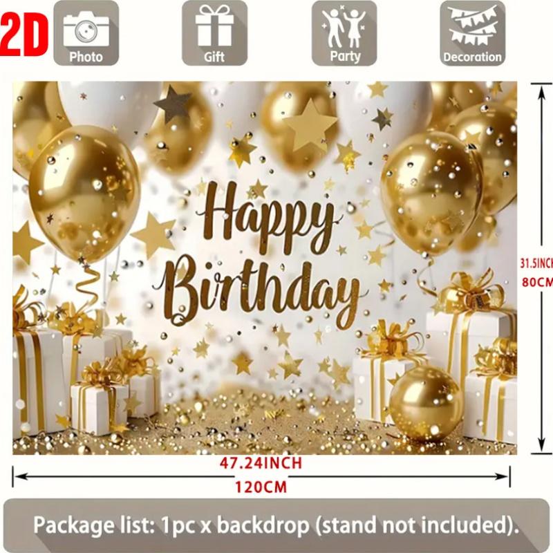 2D flat banner 1 birthday party backdrop fabric with golden background pattern and the words "Happy Birthday" on itzyc